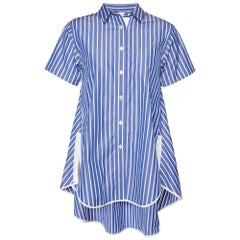 Sacai - Camicia svasata in popeline di cotone a righe blu S