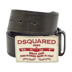 Dsquared2 Black Leather Logo Plague Buckle Belt M