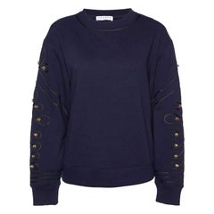 Sandro Marineblaues Sweatshirt aus Baumwollmischung und Strick mit verzierten Ärmeln S