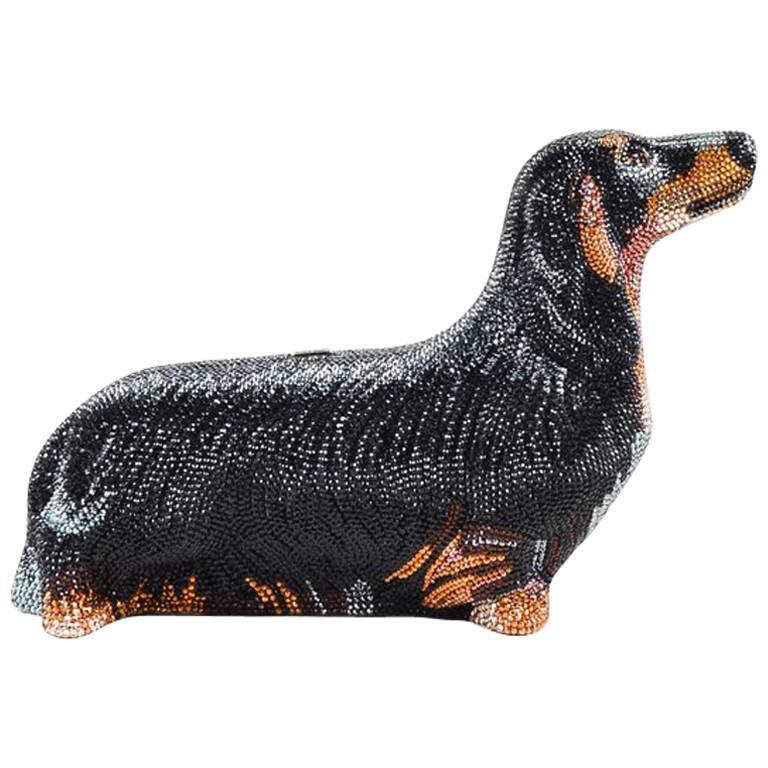 Judith Leiber New in Box Black Crystal Collector's Edition Dachshund Clutch Bag