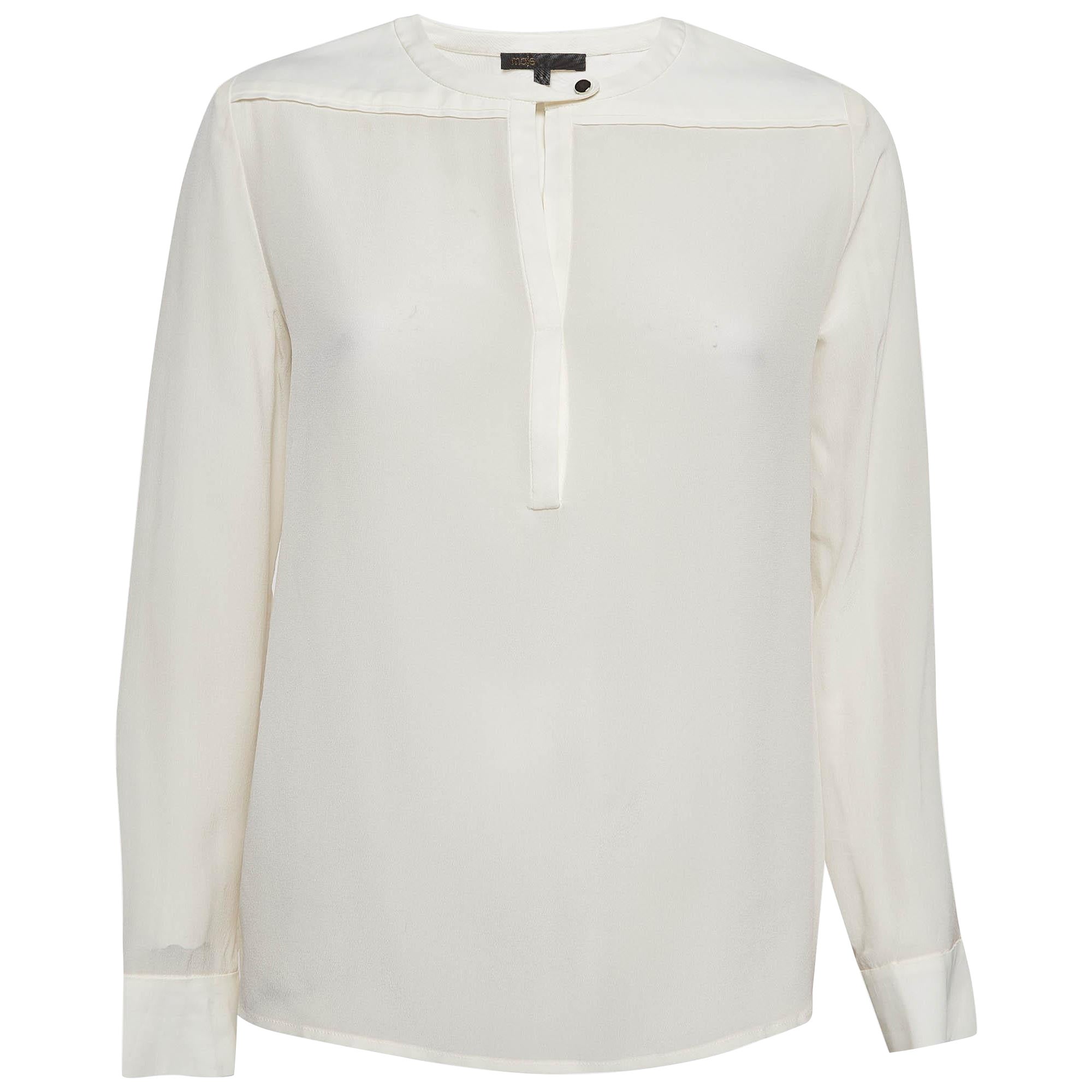 Maje Cream Silk Long Sleeve Blouse S For Sale