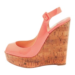 Christian Louboutin Neon Patent Leather Une Plume Wedge Slingback Pumps Size 38