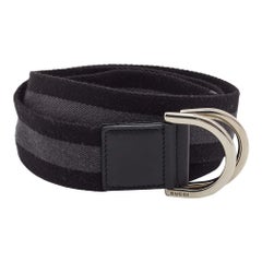 Gucci Black/Grey Canvas Stripe D Ring Belt 90CM