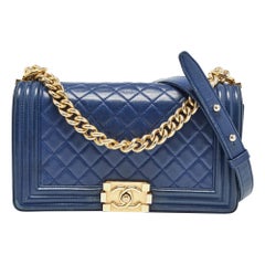 Chanel Blue Quilted Leather Medium Boy Flap Bag