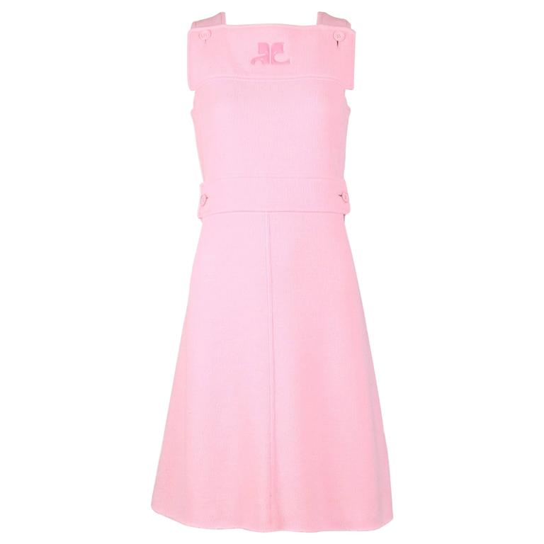 Courrèges baby-pink wool pinafore dress No. 098904, 1973. Offered by Rachel Zabar Vintage