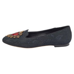 Dolce Gabbana Black Jacquard Embellished DG Heart Smoking Slippers Size 37