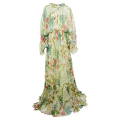 Gucci Green Floral Printed Lurex Silk Long Dress M