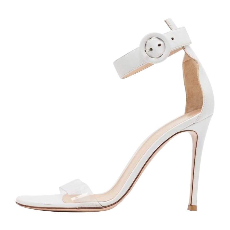 Gianvito Rossi White Leather PVC Open Toe Ankle Strap Sandals Size 37.5 For Sale