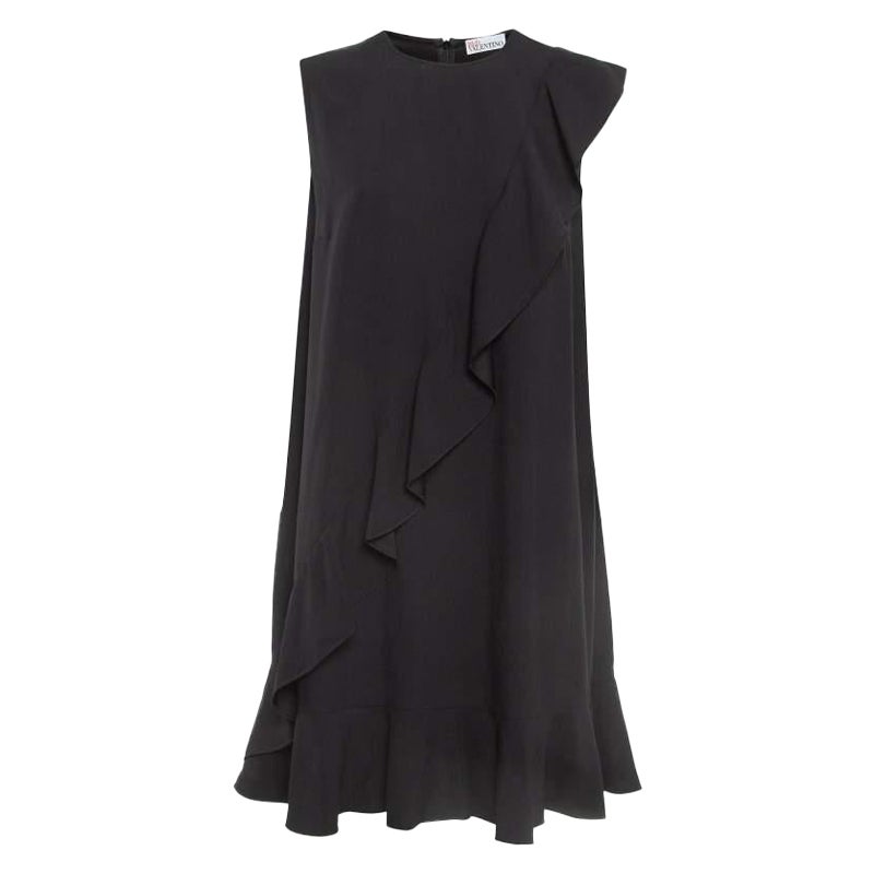 RED Valentino Black Sateen Ruffled Sleeveless Mini Dress L For Sale