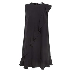RED Valentino Black Sateen Ruffled Sleeveless Mini Dress L