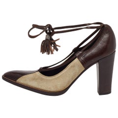 Yves Saint Laurent Brown Wildleder Fransen Detail Ankle Wrap Pumps Größe 37