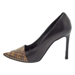 Louis Vuitton Black Studded Monogram Canvas Leather Pointed Toe Pumps Size 39