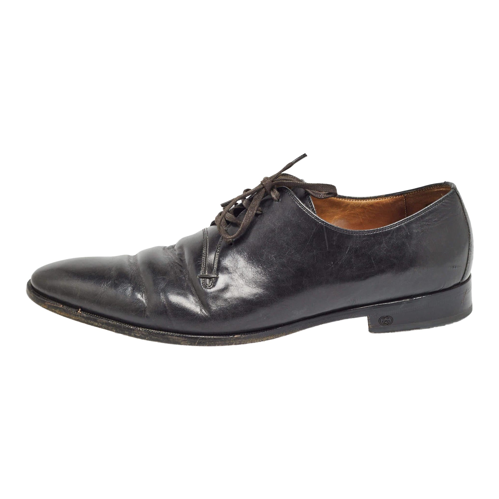 Gucci Black Leather Lace Up Derby Size 45