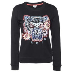 Kenzo Schwarzes Tiger-Pullovershirt aus bestickter Baumwolle mit Rundhalsausschnitt XS