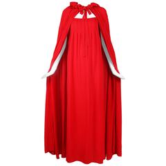 1970 Christian Dior Demi-Couture Red Silk Maxi Dress & Cape Ensemble No. 40008