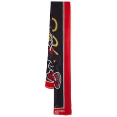Moschino Black/Red Olive Oyl Print Silk Stole