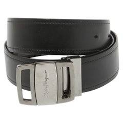 Salvatore Ferragamo Black/Dark Brown Leather Cut to Size Buckle Belt