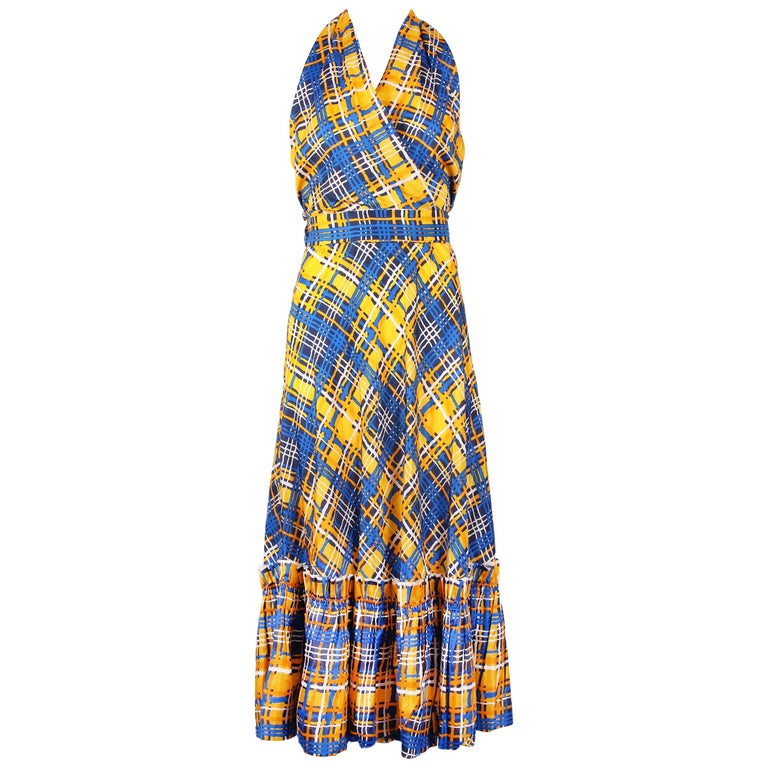 Yves Saint Laurent YSL Yellow and Blue Plaid Silk 2-Piece Skirt and ...