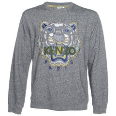 Kenzo Grey Tiger Embroidered Melange Cotton Crew Neck Sweatshirt XL