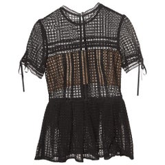 Self-Portrait Blusa Peplum de Mezcla de Algodón Negra S