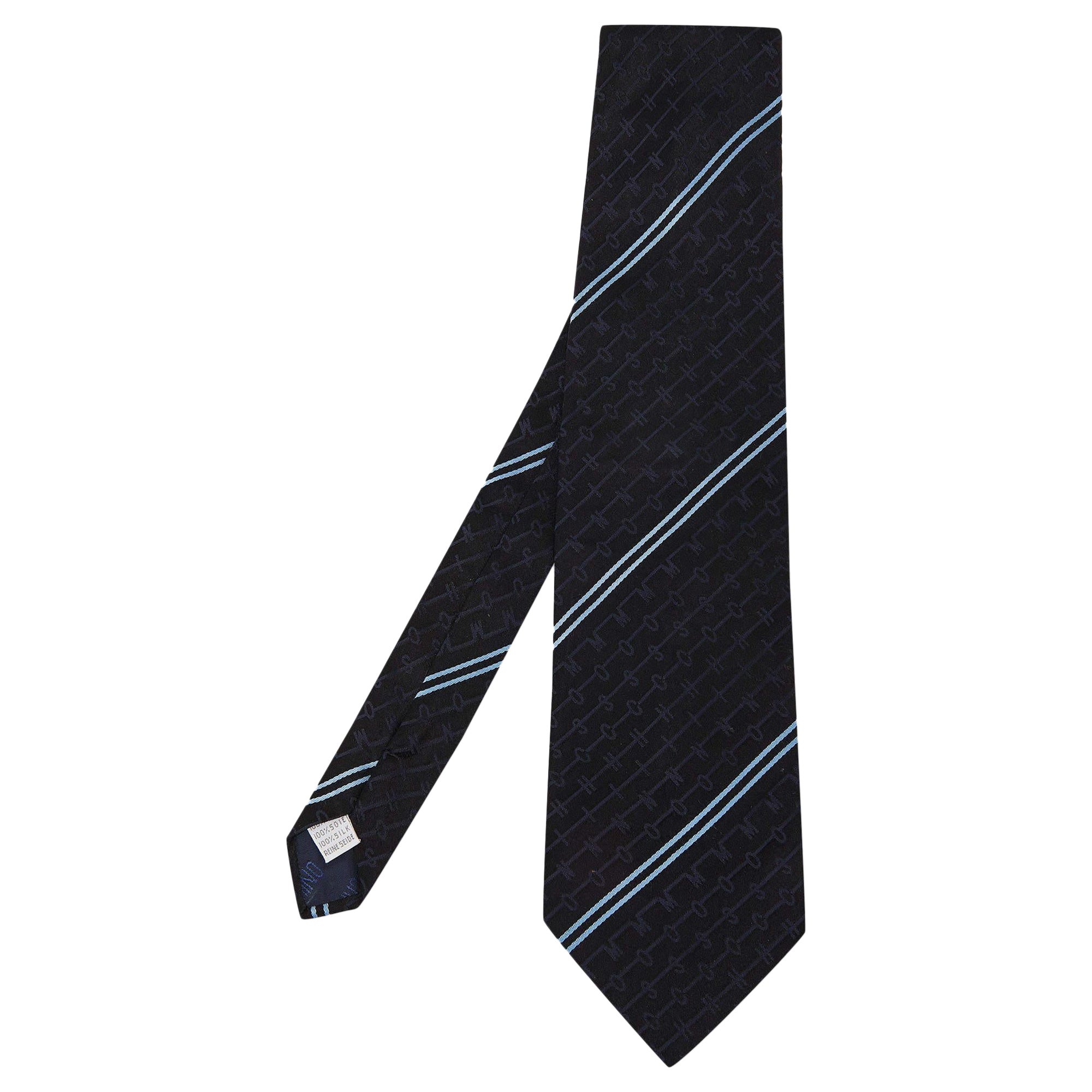 Moschino Vintage Black Diagonal Stripe Logo Patterned Silk Traditional Tie