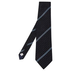 Moschino Vintage Black Diagonal Stripe Logo Patterned Silk Traditional Tie