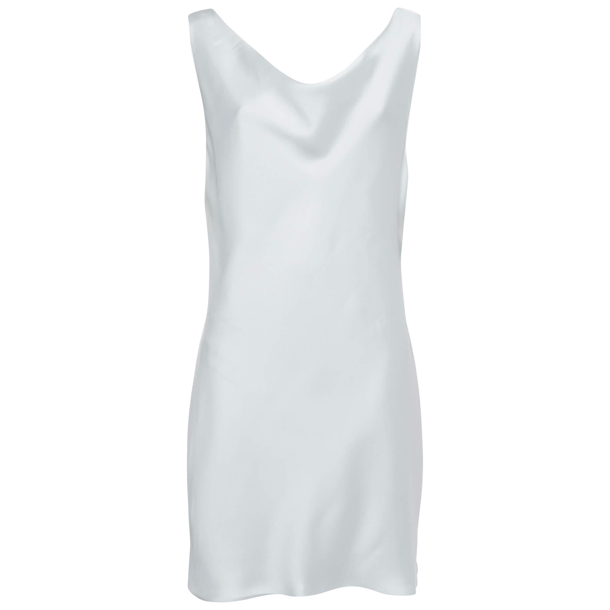 Norma Kamali White Satin Cowl Neck Mini Dress L For Sale
