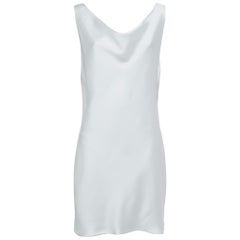 Norma Kamali Mini Dress L in raso bianco con scollo a cappuccio