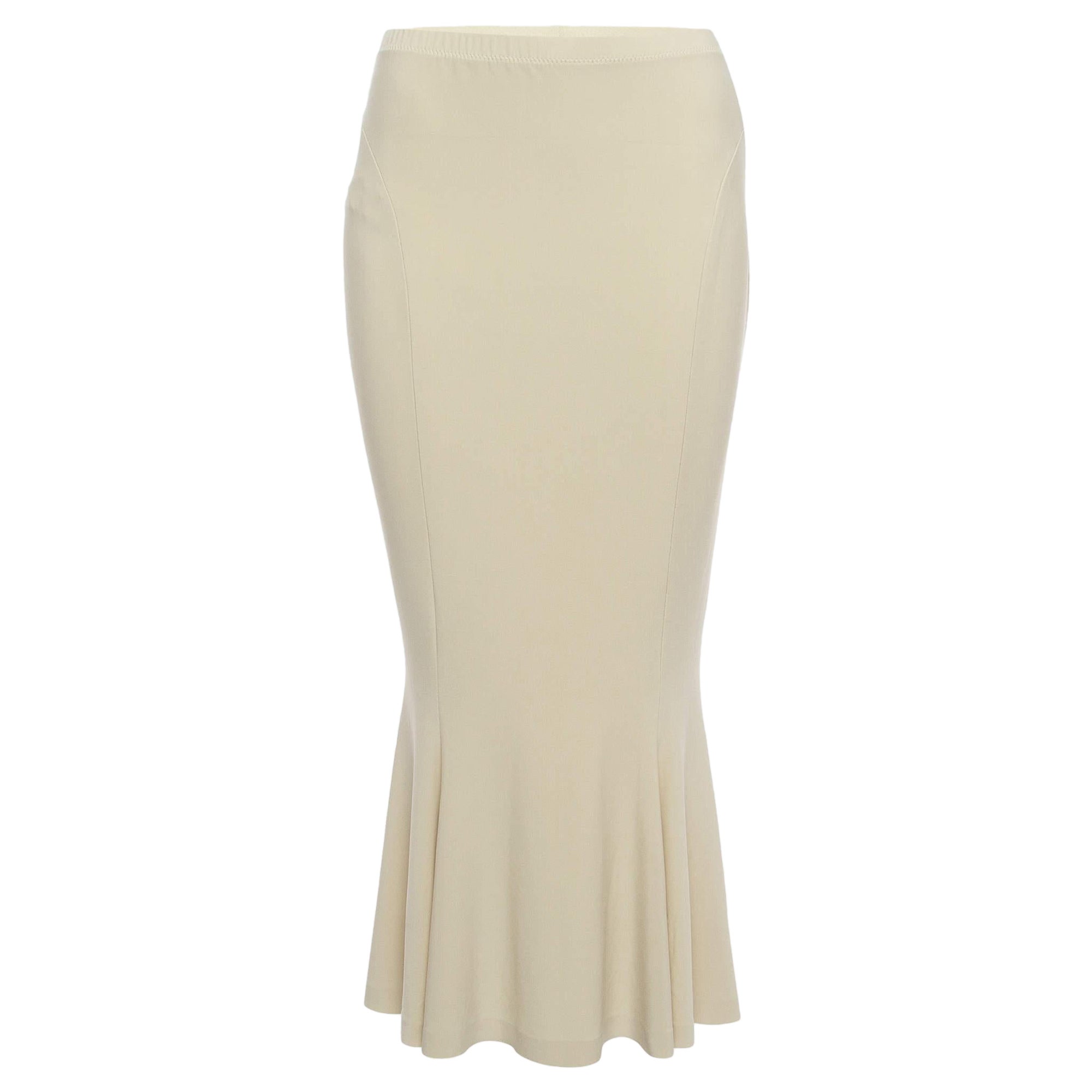 Norma Kamali Beige Stretch knit Fishtail Midcalf Skirt M For Sale