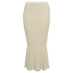 Norma Kamali Beigefarbener Midcalf-Rock aus Stretch-Strick mit Fischschwanzmuster M