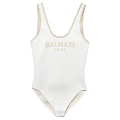 Balmain X Net-A-Porter Cream Logo Lurex Knit Sleeveless Bodysuit XL