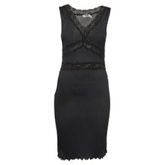 Mini-robe sans manches Moschino Jeans noire bordée de dentelle extensible M