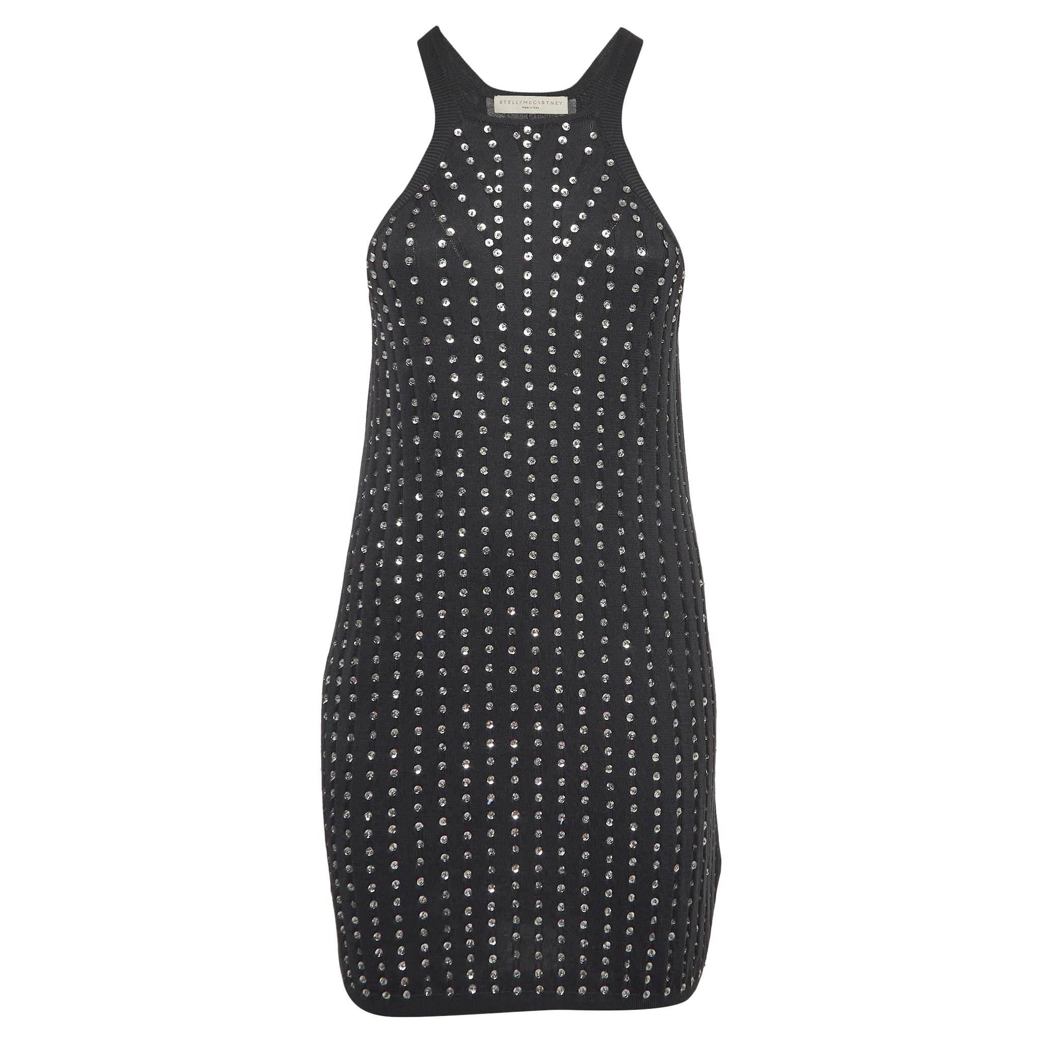 Stella McCartney Schwarzes verziertes Mini-Tankkleid aus Baumwollstrick S