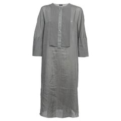 Joseph Grey Ramie Long Sleeve Buttoned Midi Dress L