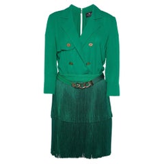 Elisabetta Franchi Green Crepe Fringed Mini Dress M