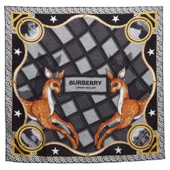 Burberry Schwarzer viereckiger Seidenschal mit Hirschmotiv