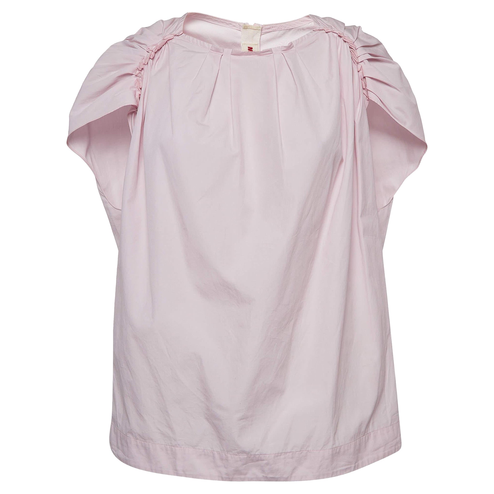 Marni Powder Pink Cotton Pleated Cap Sleeve Blouse S For Sale