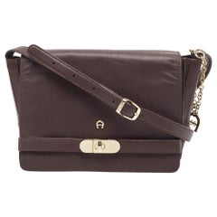 Aigner Burgundy Leather Turnlock Flap Shoulder Bag