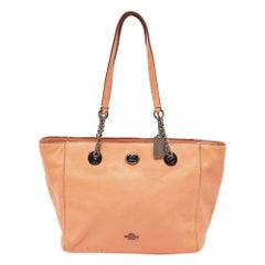 Coach Peach Leather Turnlock Chain Tote