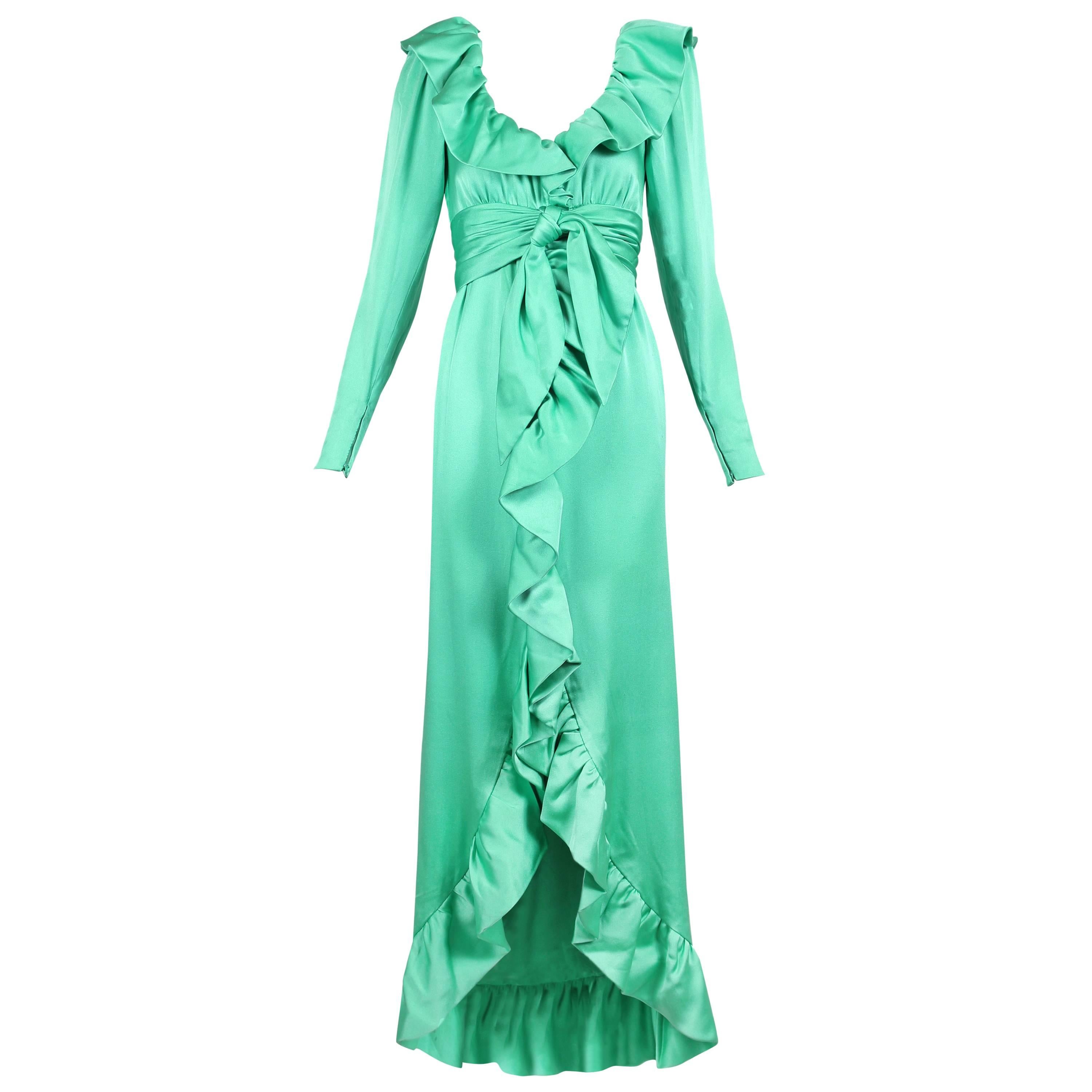 Givenchy Haute Couture Sea Foam Green Silk Gown With Ruffle Neckline No 70369