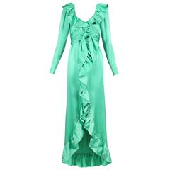 Givenchy Haute Couture Sea Foam Green Silk Gown W/Ruffle Neckline No. 70369 2
