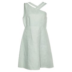 Valentino Sage Green Linen Asymmetric Neck Mini Dress M