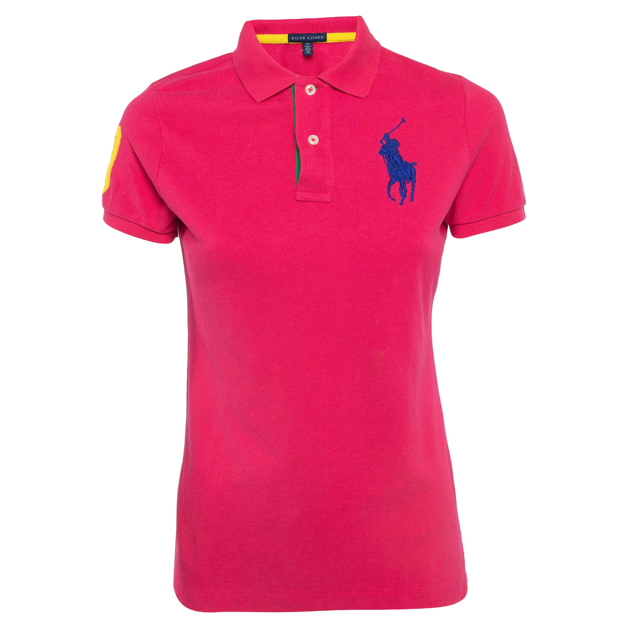 Ralph Lauren Pink Embroidered Cotton Pique Polo T-Shirt S