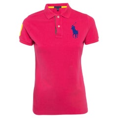 Polo Ralph Lauren Rosa ricamato in cotone piqué T S