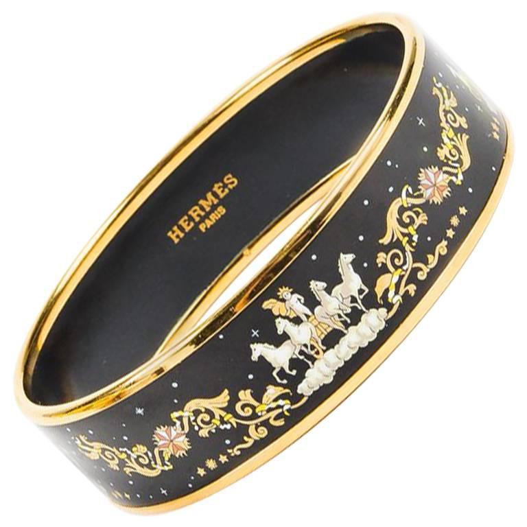 Hermes Gold Plated Black and White Enameled Printed 
