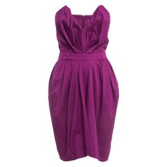 Yves Laurent Paris - Mini robe plissée sans bretelles en coton violet S