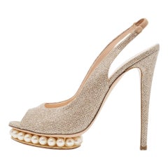 Nicholas Kirkwood Lurex Pearl Embellished Platform Slingback Sandals Size 40