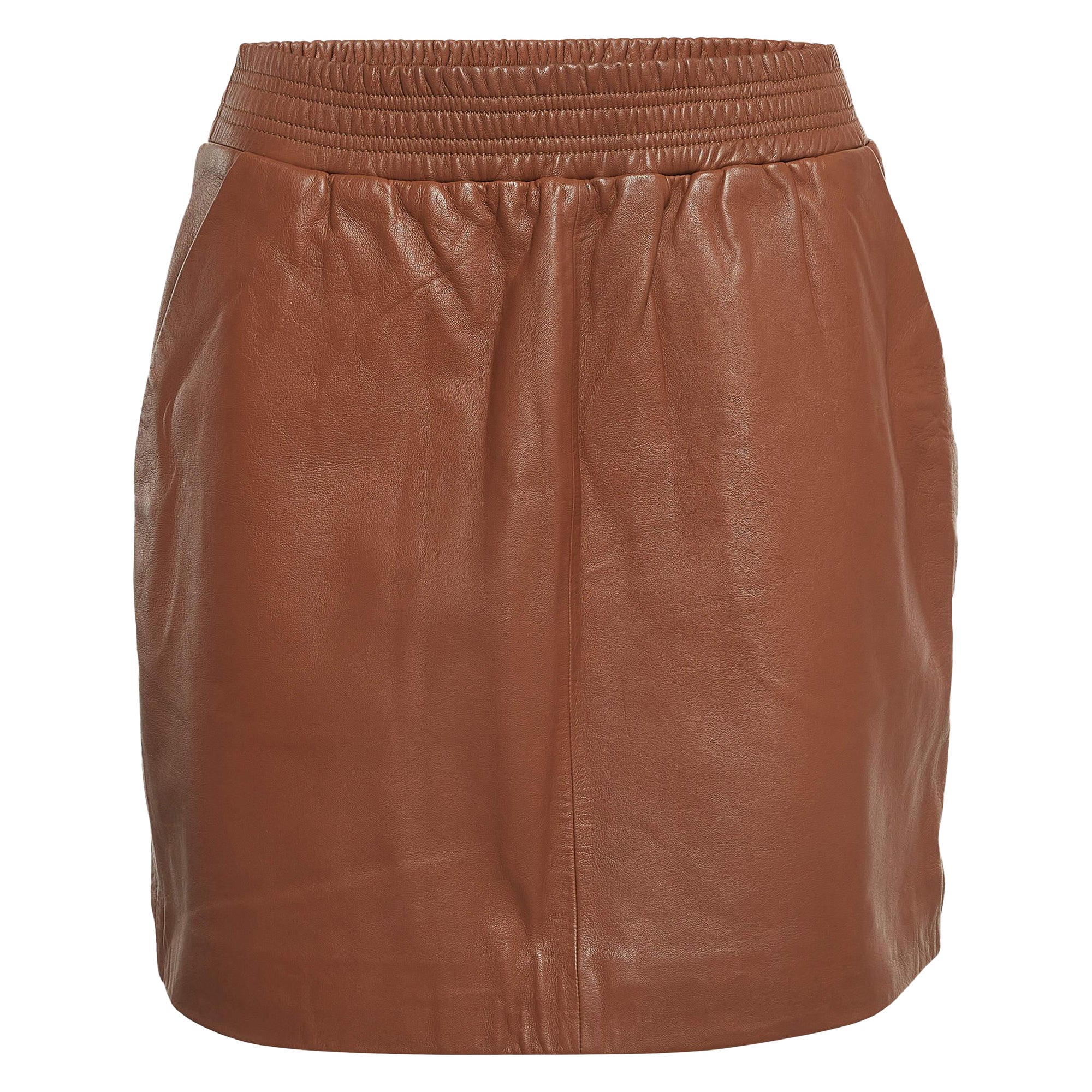M Missoni Brown Leather Mini Skirt S For Sale