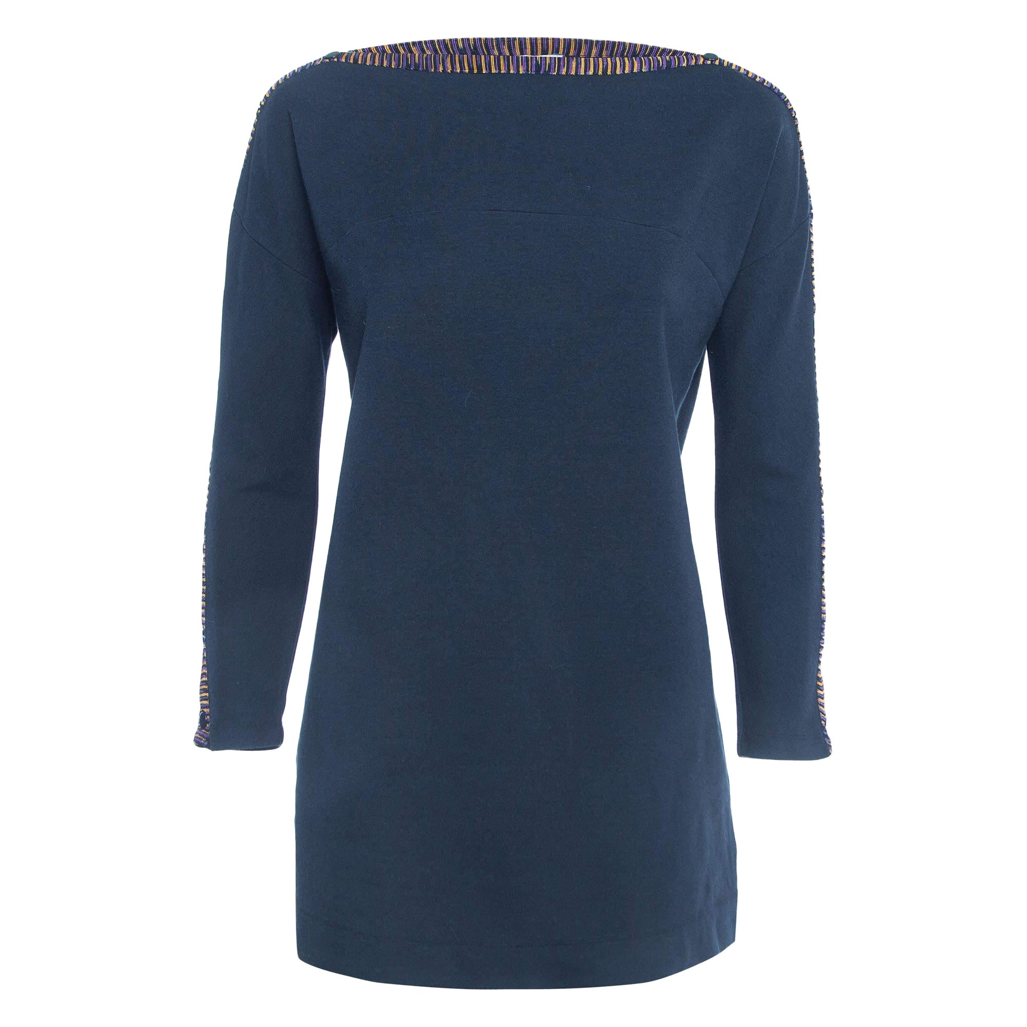M Missoni Navy Blue Cotton Blend Knit Buttoned Sleeve Detail T-Shirt S For Sale