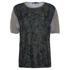 Gucci Olive Green Floral Print Silk & Knit Crew Neck Jumper M